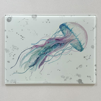 NEW! Ophelia, Jellyfish (Grey Background) Premium Glass Worktop Saver - Andy Thomas Artworks