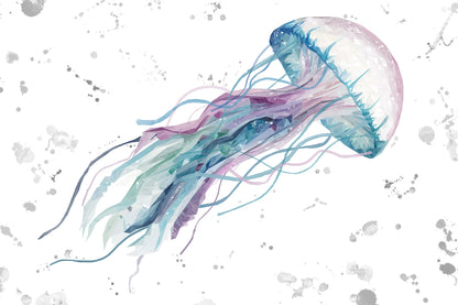 NEW! "Ophelia" The Jellyfish (Grey Background) Glass Wall Art