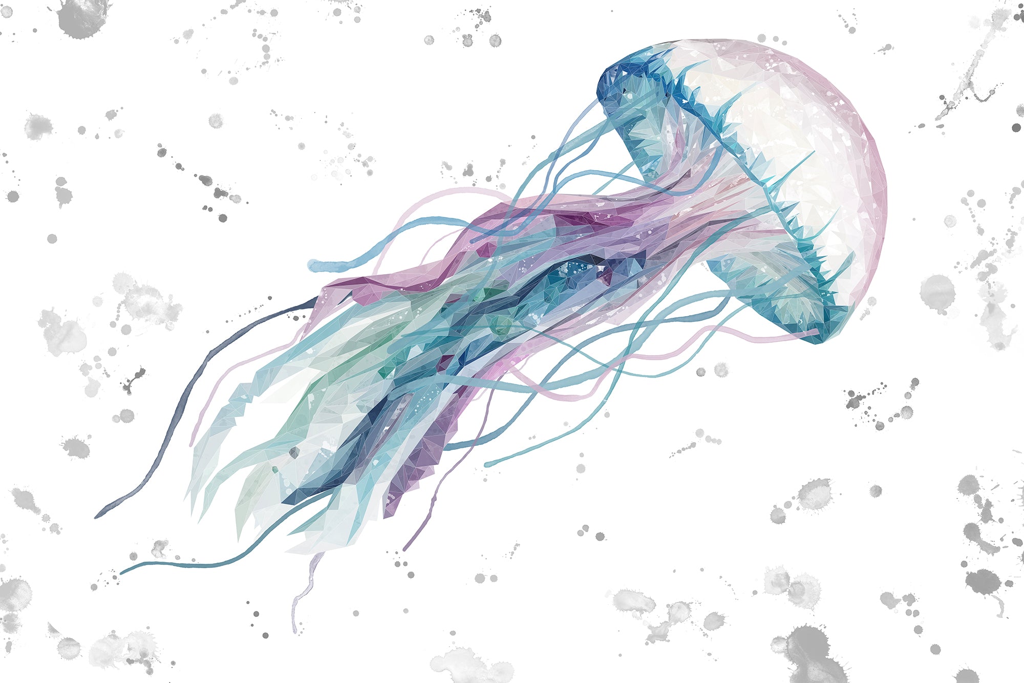 NEW! "Ophelia" The Jellyfish (Grey Background) Glass Wall Art