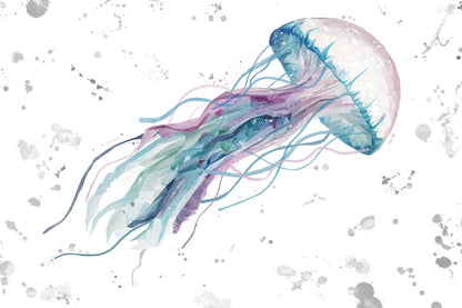 NEW! "Ophelia" The Jellyfish (Grey Background) Glass Wall Art