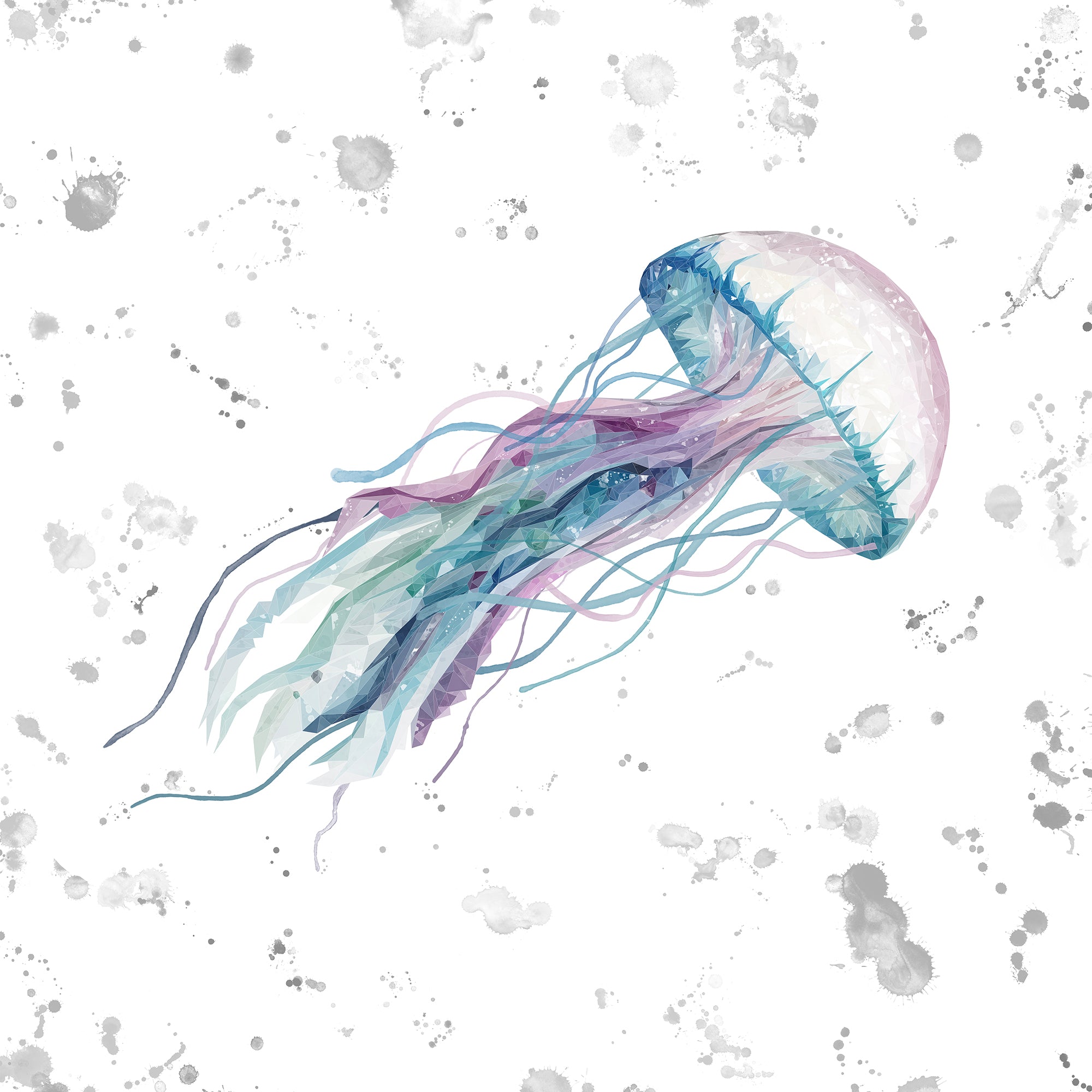 NEW! "Ophelia" The Jellyfish (Grey Background) Glass Wall Art