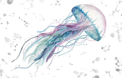 NEW! "Ophelia" The Jellyfish (Grey Background) Glass Wall Art