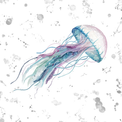 NEW! "Ophelia" The Jellyfish (Grey Background) Glass Wall Art