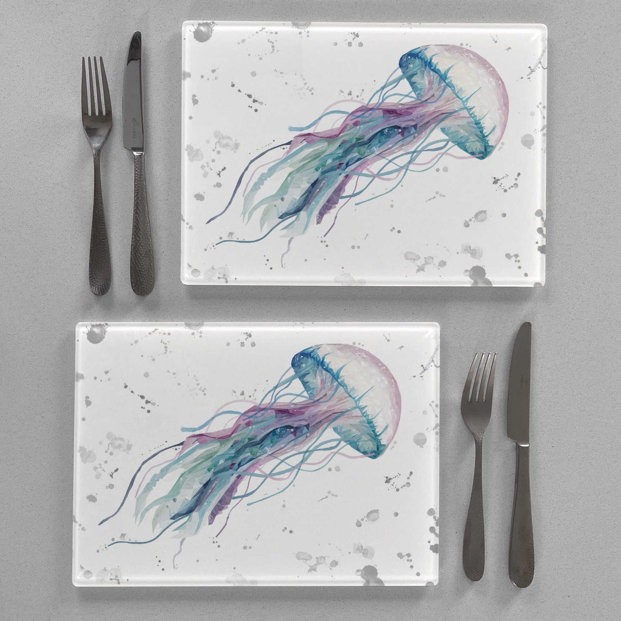 NEW! "Ophelia" The Jellyfish (Grey Background) Premium Glass Placemat - Andy Thomas Artworks