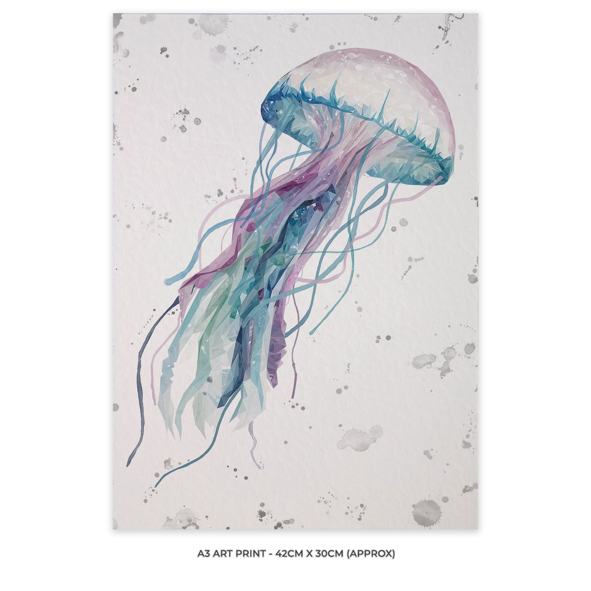 "Ophelia" Jellyfish Portrait (grey background) A3 Unframed Art Print - Andy Thomas Artworks