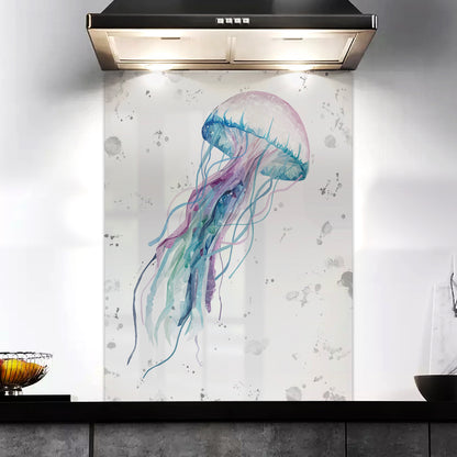 NEW! "Ophelia" Jellyfish Portrait Version (grey background) Kitchen Splashback - Andy Thomas Artworks