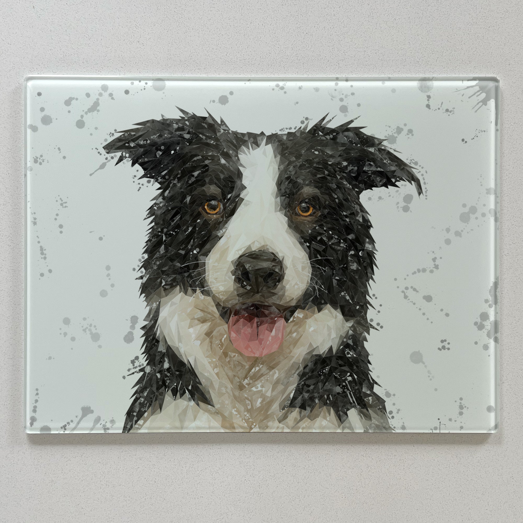 NEW! "Shep" Border Collie (grey Background) Premium Glass Worktop Saver