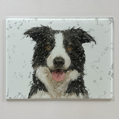 NEW! "Shep" Border Collie (grey Background) Premium Glass Worktop Saver