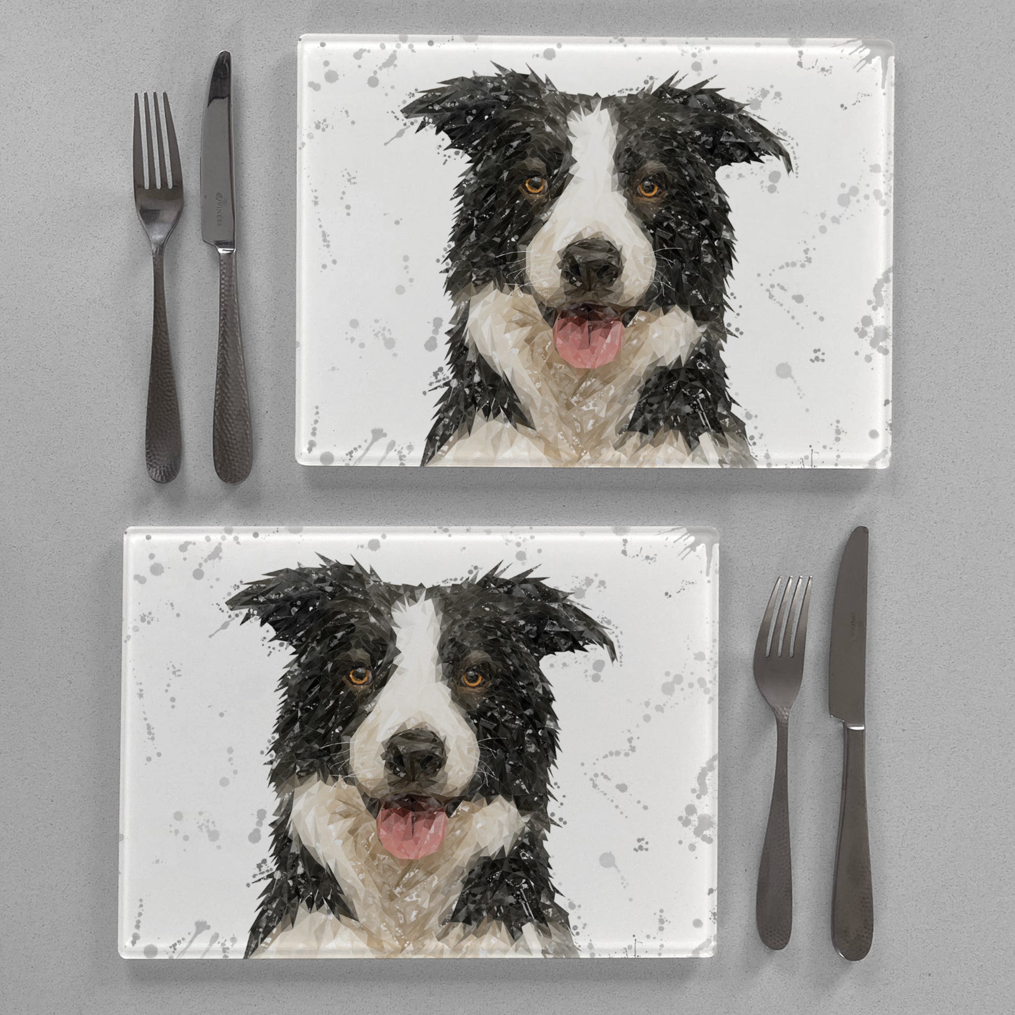 NEW! "Shep" Border Collie (grey Background) Premium Glass Placemat