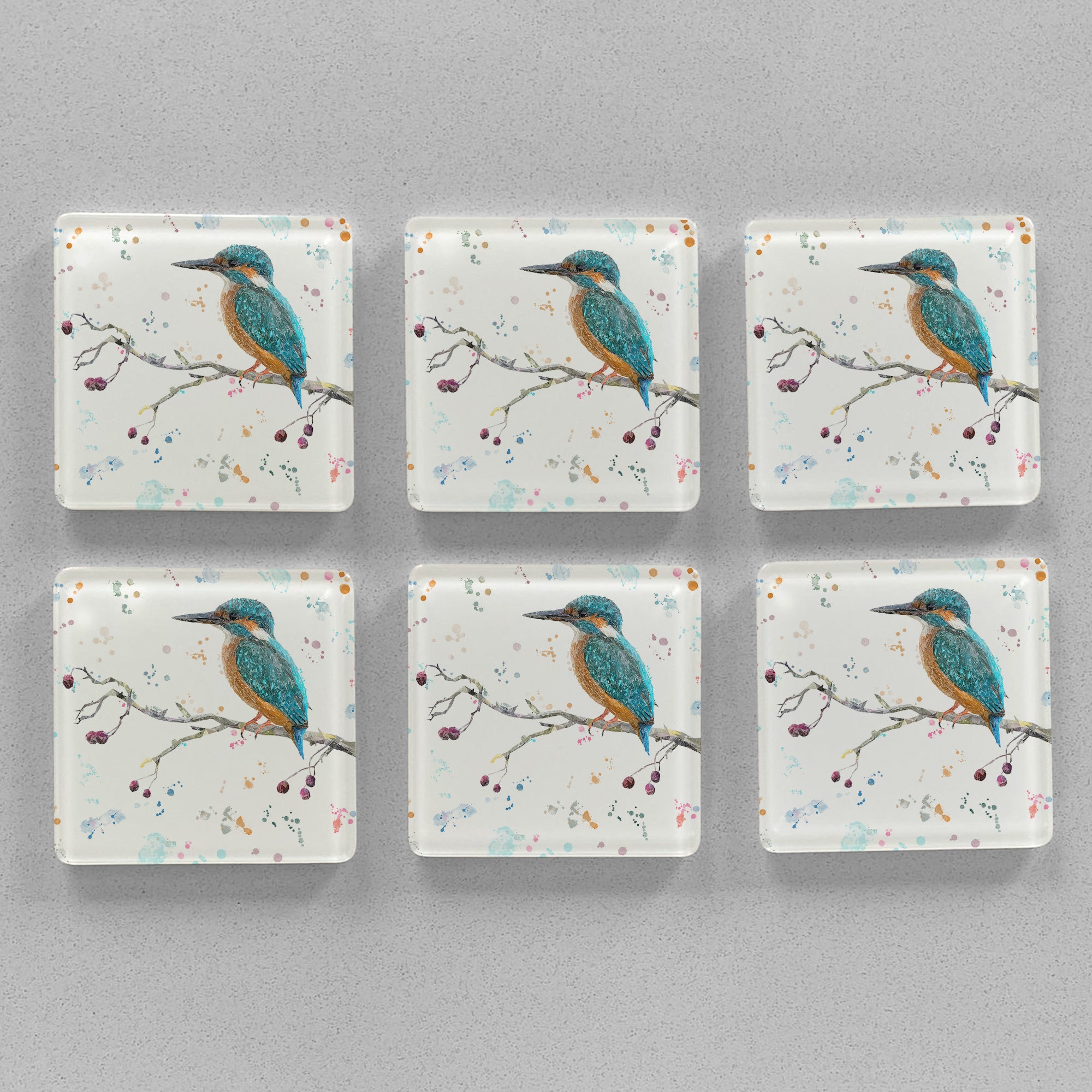 NEW! "On the Lookout" The Kingfisher Premium Glass Coasters - Andy Thomas Artworks