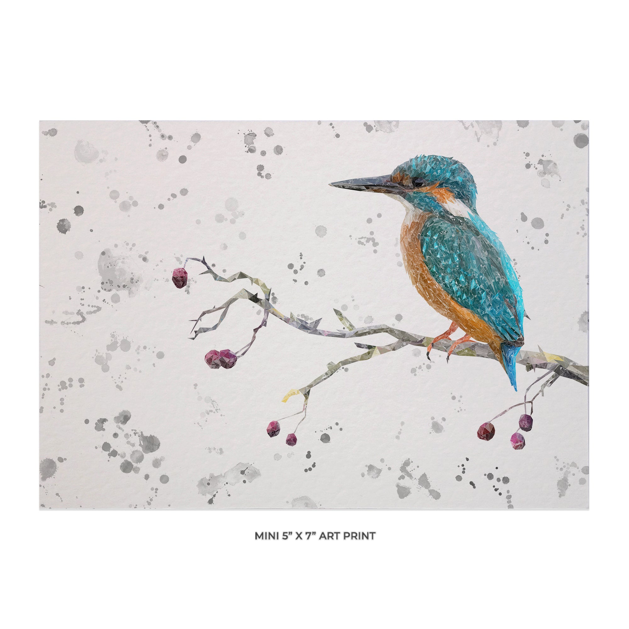 NEW! "On the Lookout" The Kingfisher (Grey Background) 5x7 Mini Print - Andy Thomas Artworks
