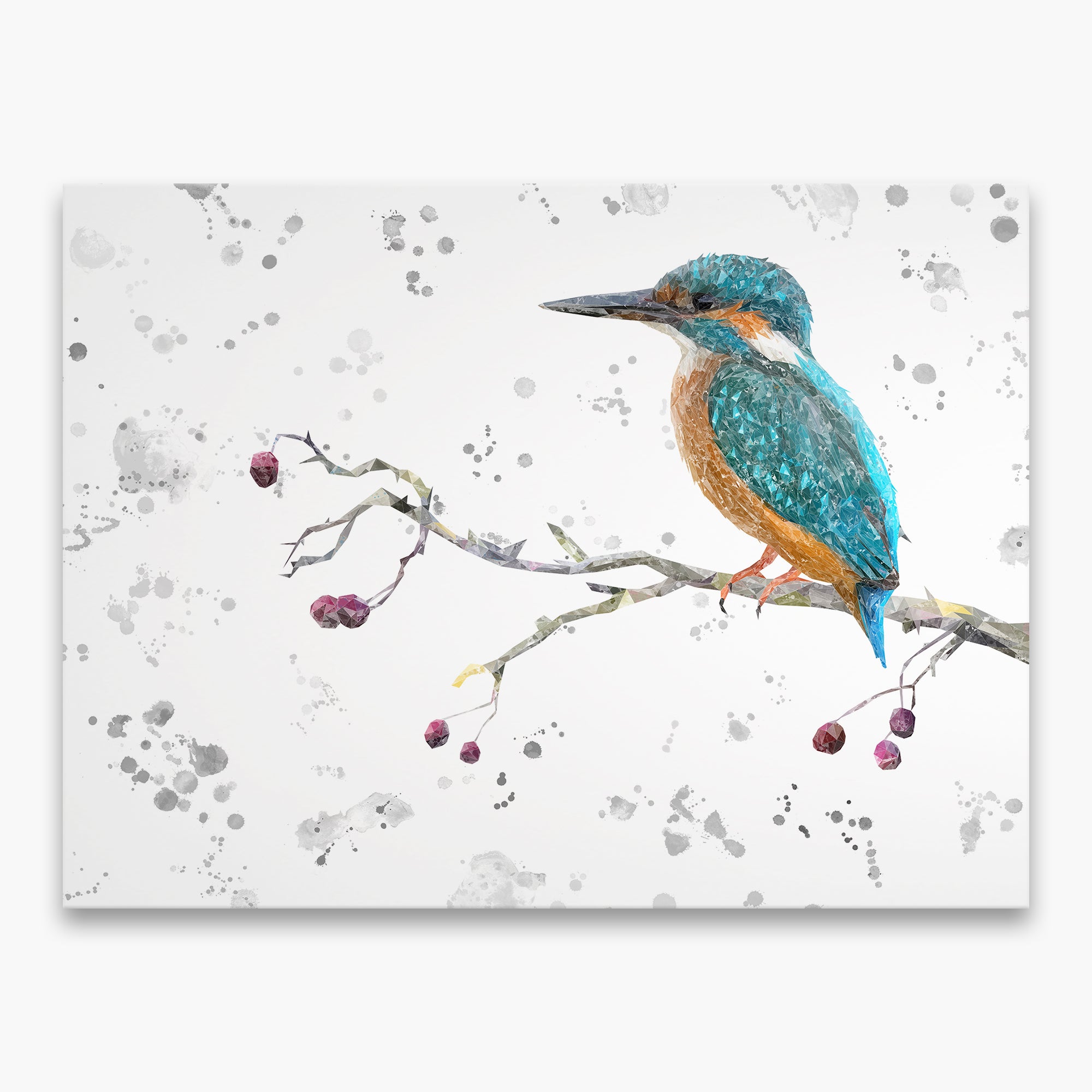 NEW! "On the Lookout" The Kingfisher (grey background)  Canvas Print - Andy Thomas Artworks
