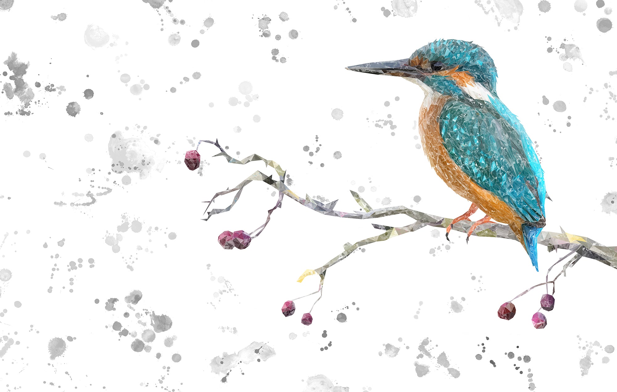 NEW! "On the Lookout" The Kingfisher (grey background) Glass Wall Art - Andy Thomas Artworks