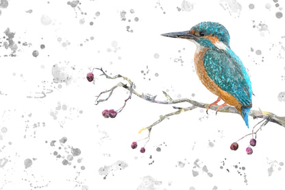 NEW! "On the Lookout" The Kingfisher (grey background) Glass Wall Art - Andy Thomas Artworks
