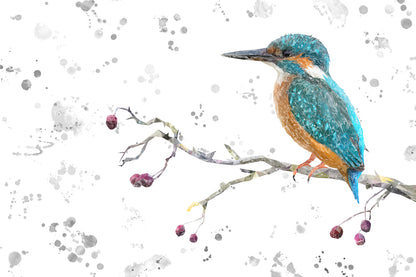 NEW! "On the Lookout" The Kingfisher (grey background) Glass Wall Art - Andy Thomas Artworks