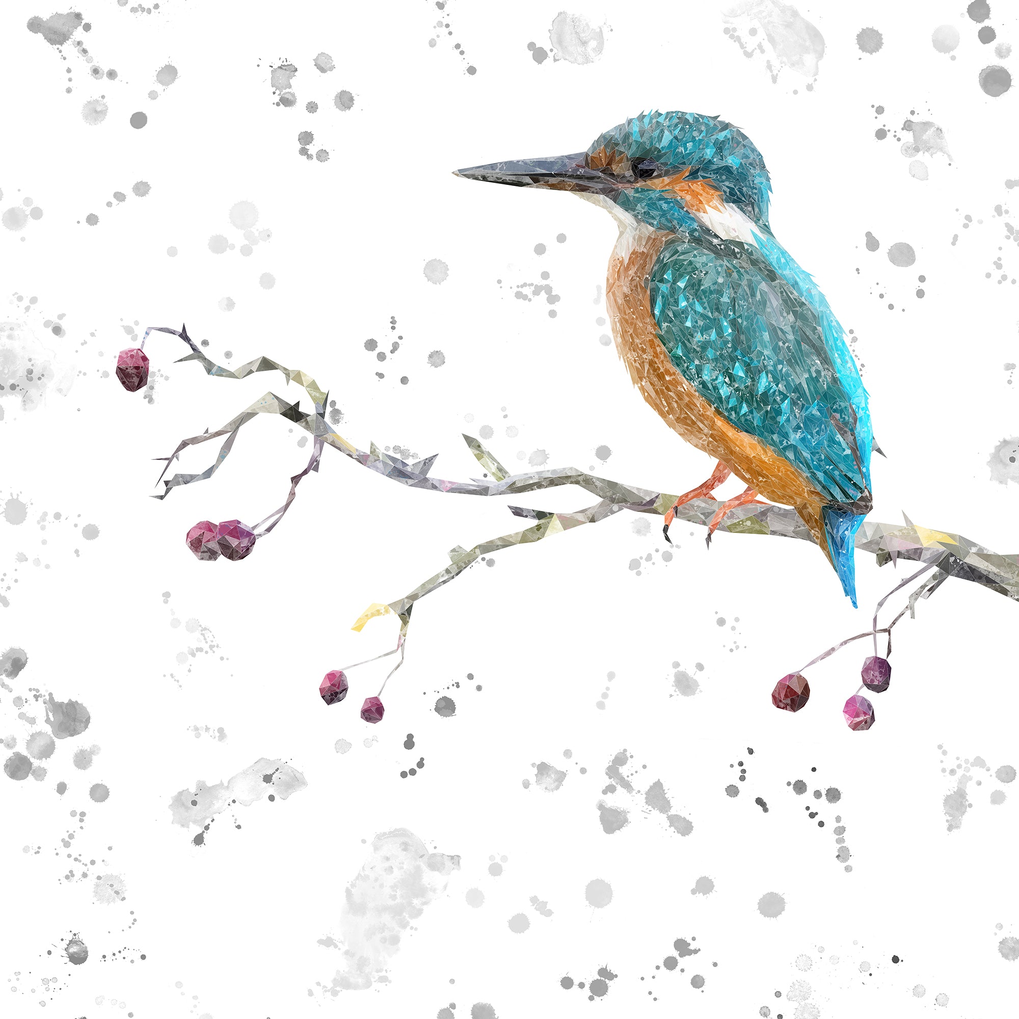 NEW! "On the Lookout" The Kingfisher (grey background) Glass Wall Art - Andy Thomas Artworks