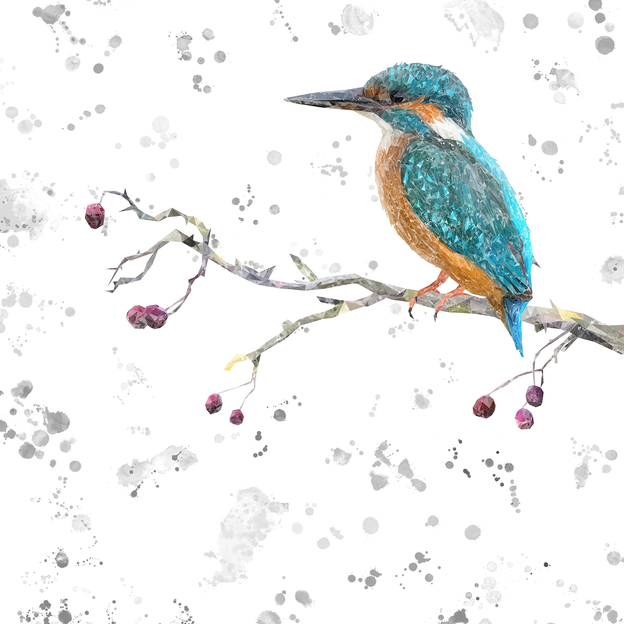 NEW! "On the Lookout" The Kingfisher (grey background) Glass Wall Art - Andy Thomas Artworks