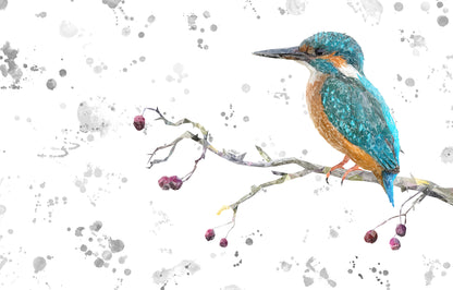 NEW! "On the Lookout" The Kingfisher (grey background) Glass Wall Art - Andy Thomas Artworks