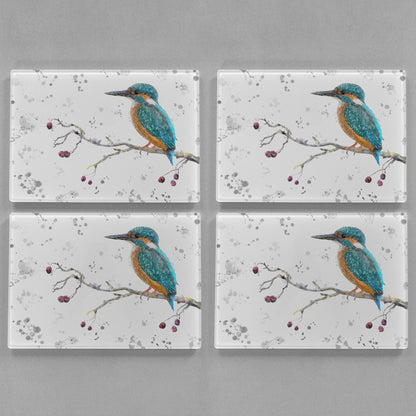 NEW! "On the Lookout" The Kingfisher (grey background) Premium Glass Placemat - Andy Thomas Artworks