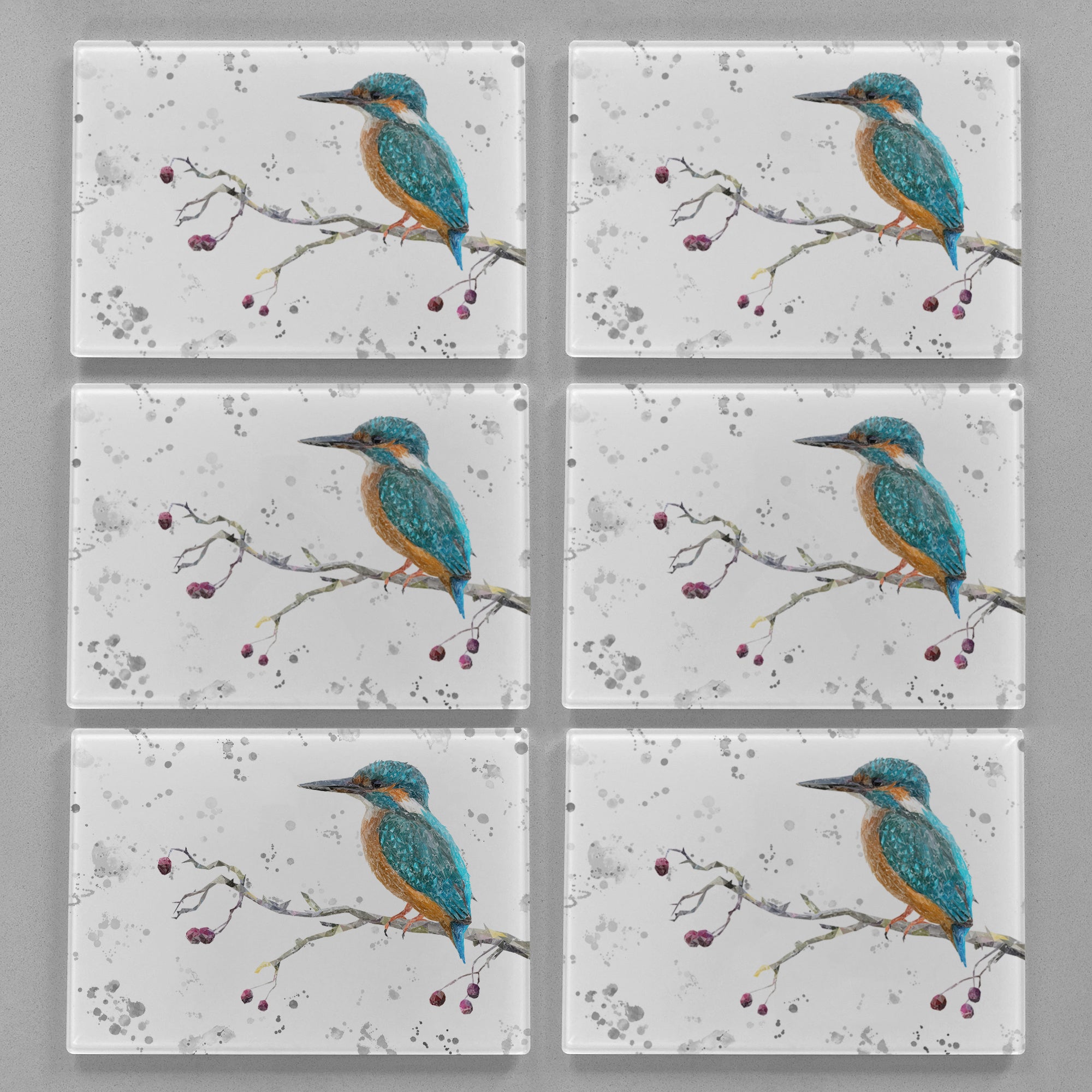 NEW! "On the Lookout" The Kingfisher (grey background) Premium Glass Placemat - Andy Thomas Artworks