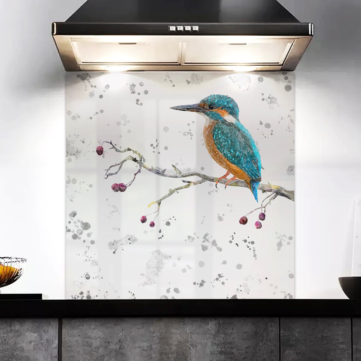 NEW! "On the Lookout" The Kingfisher (grey background) Kitchen Splashback