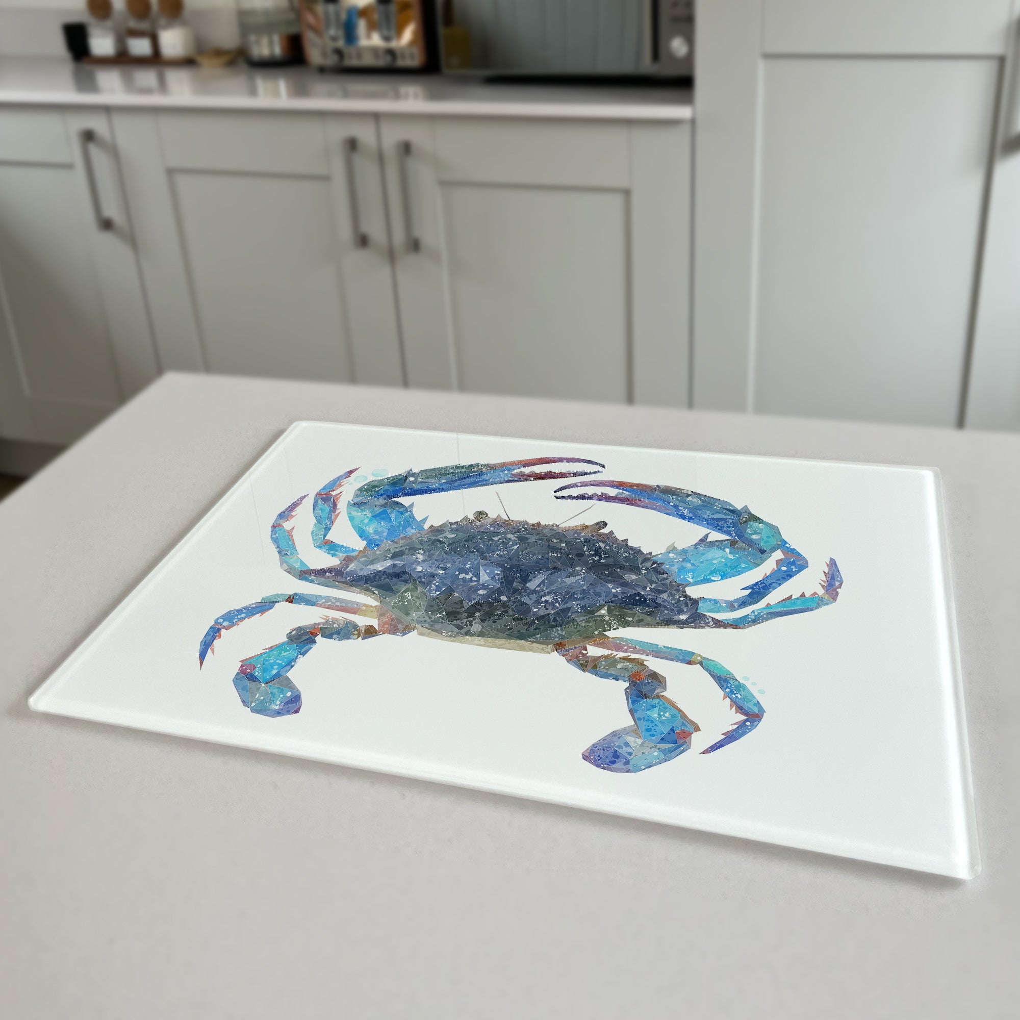 NEW! Calli, Blue Crab Premium Glass Worktop Saver - Andy Thomas Artworks