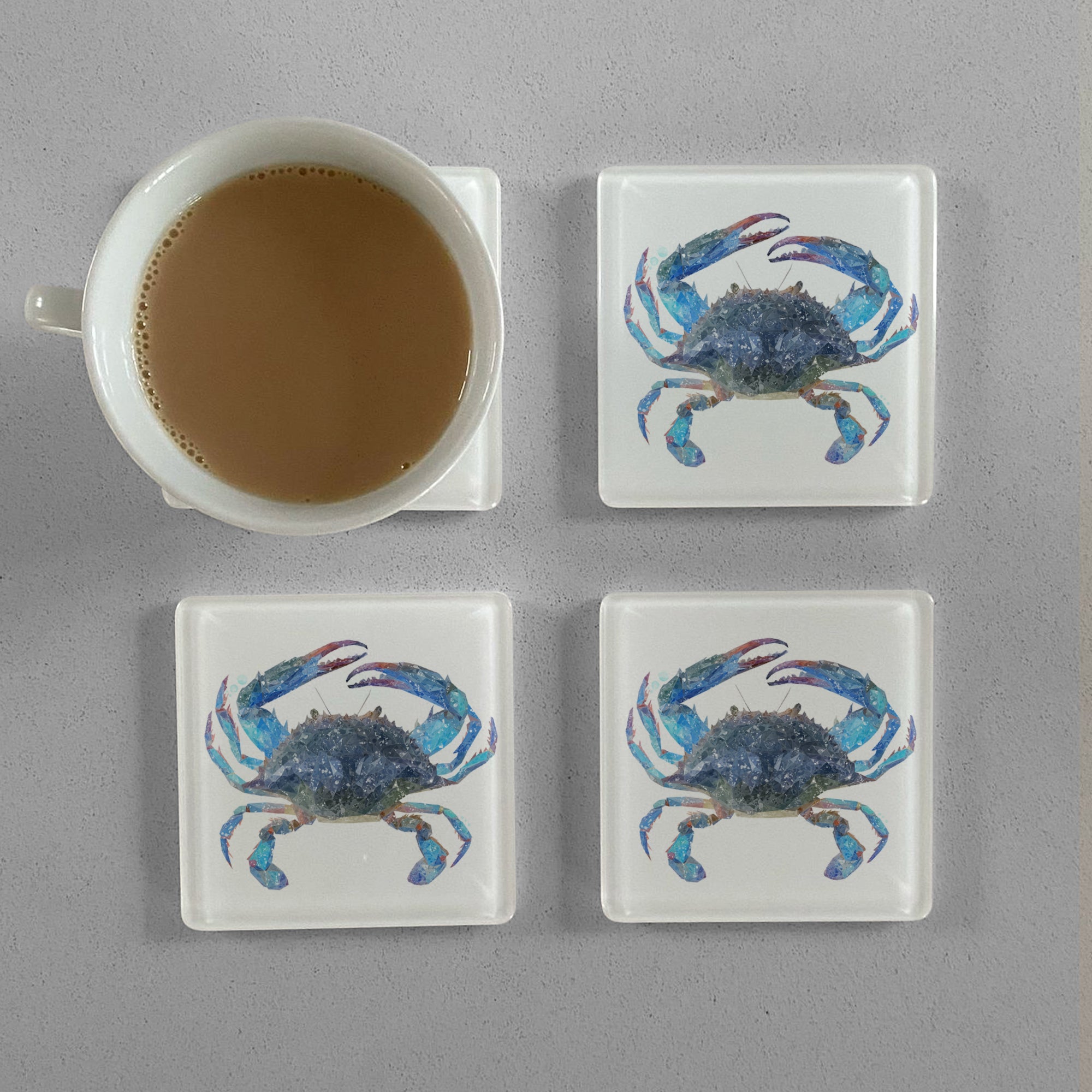 NEW! "Calli" Blue Crab Premium Glass Coasters - Andy Thomas Artworks
