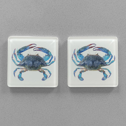 NEW! "Calli" Blue Crab Premium Glass Coasters - Andy Thomas Artworks