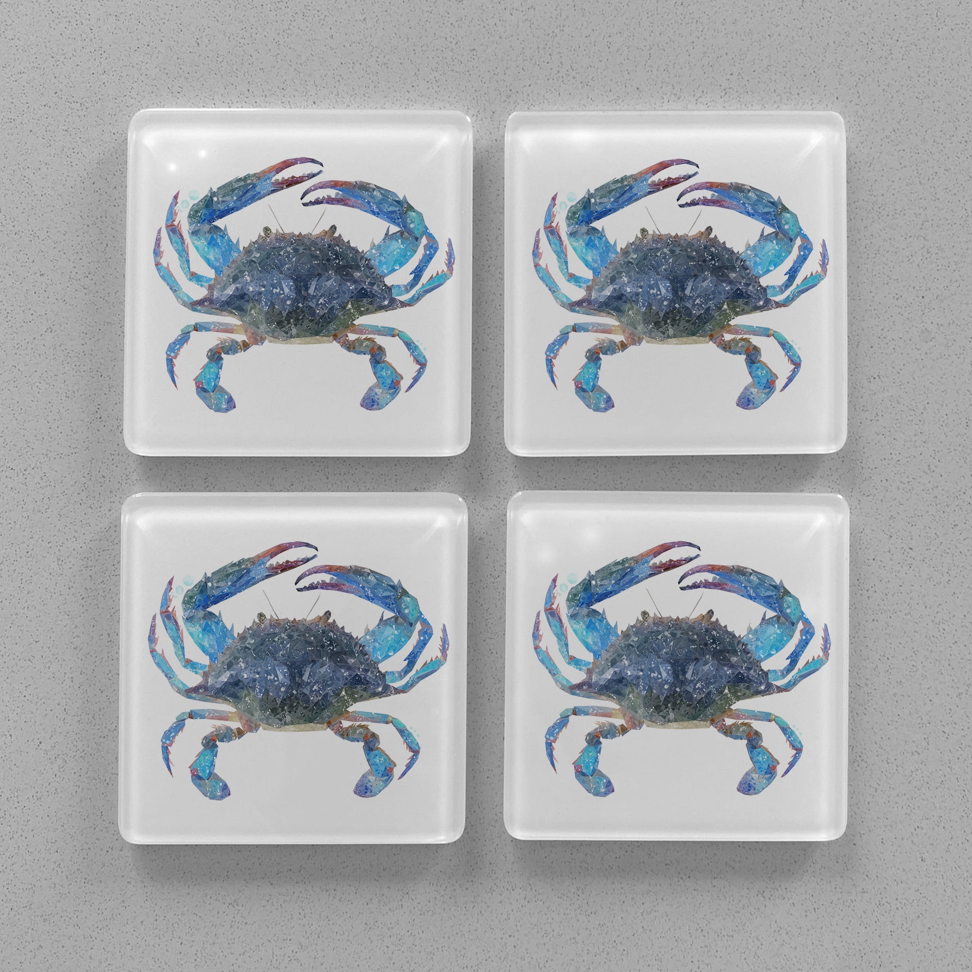 NEW! "Calli" Blue Crab Premium Glass Coasters - Andy Thomas Artworks