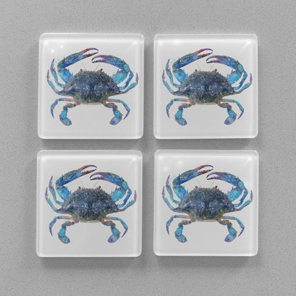 NEW! "Calli" Blue Crab Premium Glass Coasters - Andy Thomas Artworks