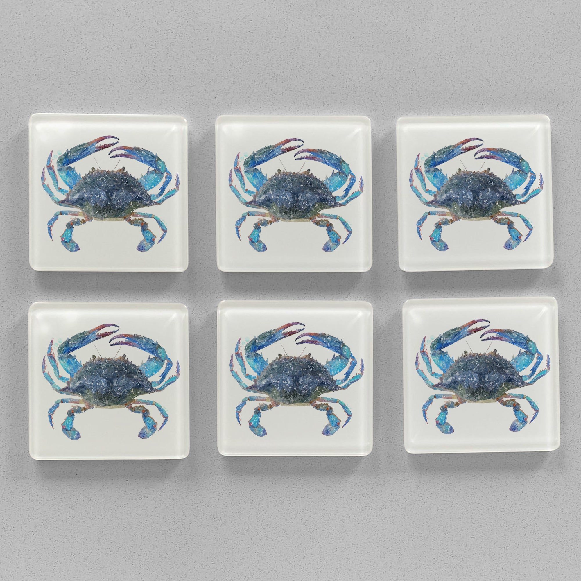 NEW! "Calli" Blue Crab Premium Glass Coasters - Andy Thomas Artworks