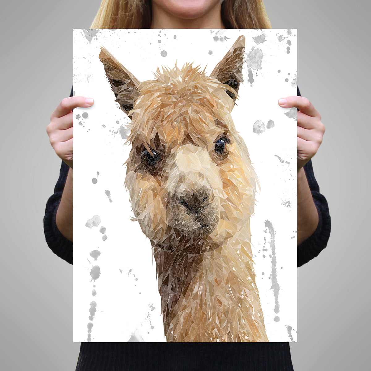 "Alice" The Alpaca (Grey Background) Unframed Art Print - Andy Thomas Artworks