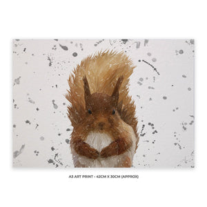 "Ellis" The Red Squirrel (Grey Background) Landscape A3 Unframed Art Print - Andy Thomas Artworks