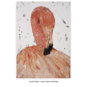 "Felicity" The Flamingo (Grey Background) A3 Unframed Art Print - Andy Thomas Artworks