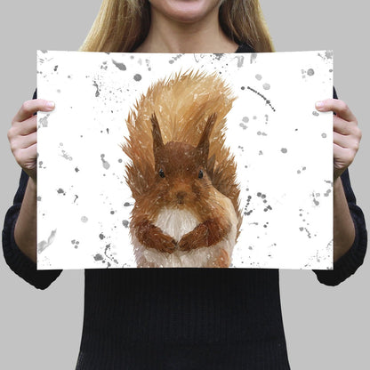 "Ellis" The Red Squirrel (Grey Background) Landscape A4 Unframed Art Print - Andy Thomas Artworks