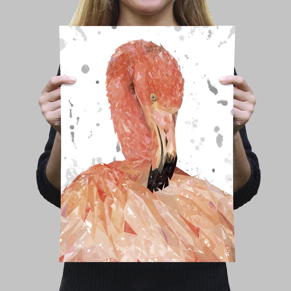 "Felicity" The Flamingo (Grey Background) A4 Unframed Art Print - Andy Thomas Artworks