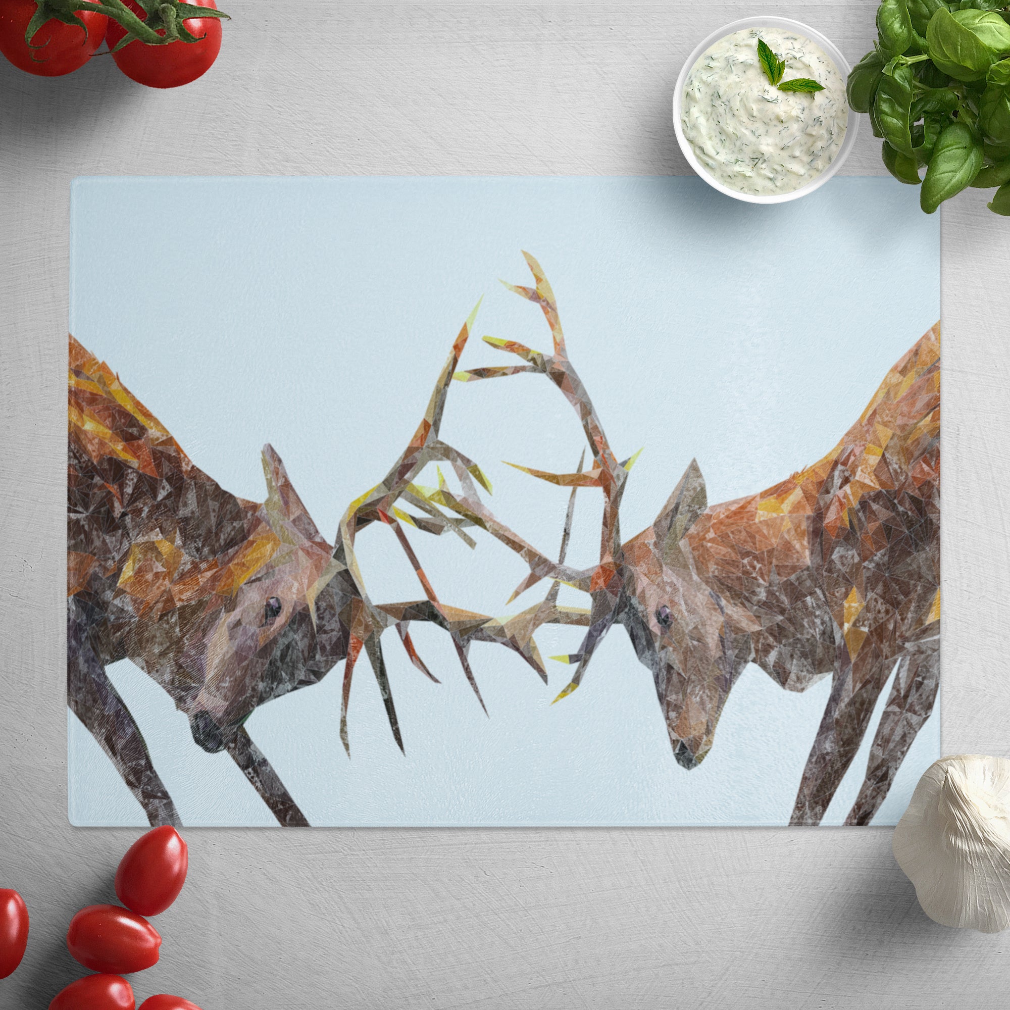 "The Showdown" Rutting Stags Glass Worktop Saver