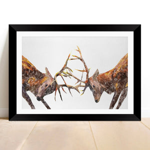 "The Showdown" Rutting Stags Framed & Mounted Art Print