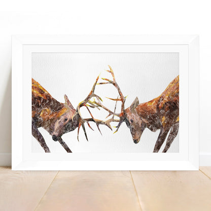 "The Showdown" Rutting Stags Framed & Mounted Art Print