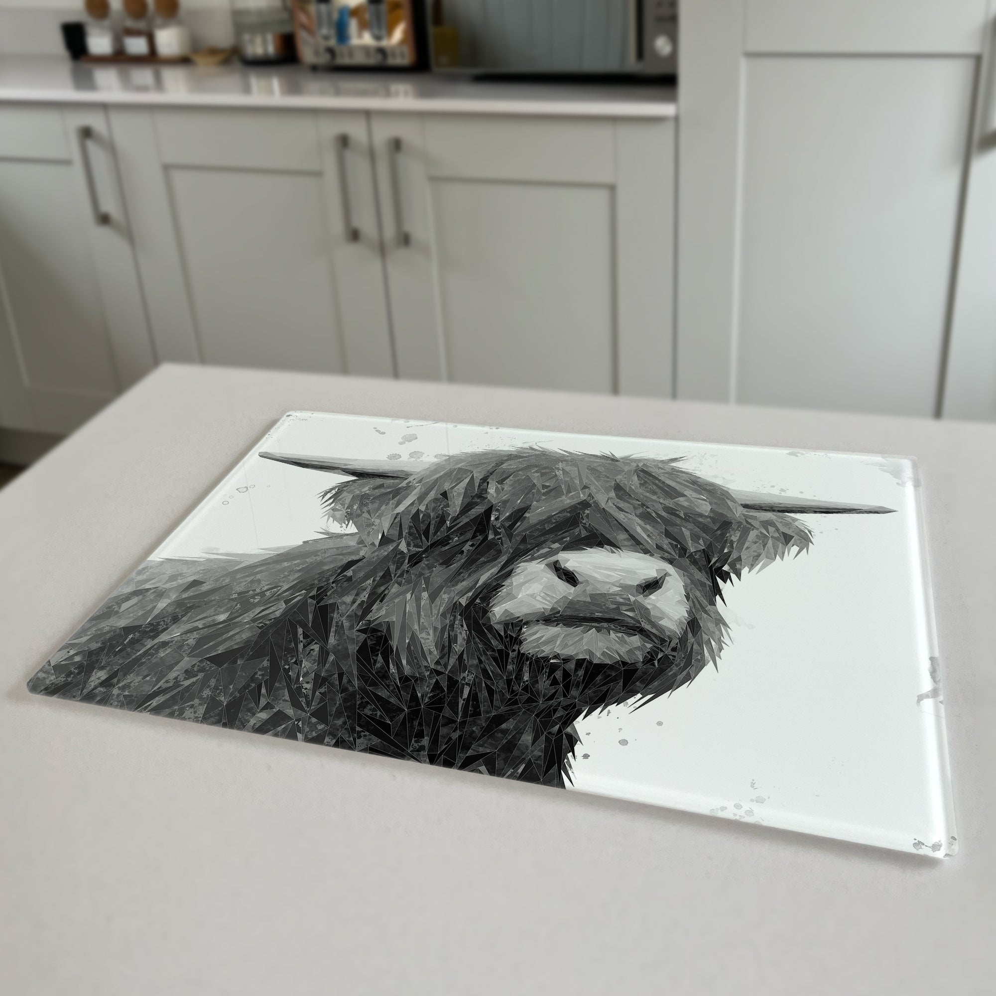 Henry The Highland Bull Black & White Premium Glass Worktop Saver