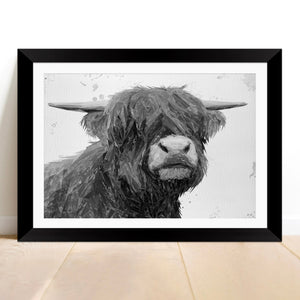 "Henry" The Highland Bull (B&W) Framed & Mounted Art Print