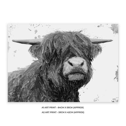 "Henry" The Highland Bull (B&W) Unframed Art Print - Andy Thomas Artworks
