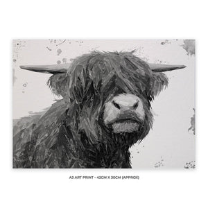 "Henry" The Highland Bull (B&W) A3 Unframed Art Print - Andy Thomas Artworks