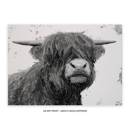 "Henry" The Highland Bull (B&W) Unframed Art Print - Andy Thomas Artworks