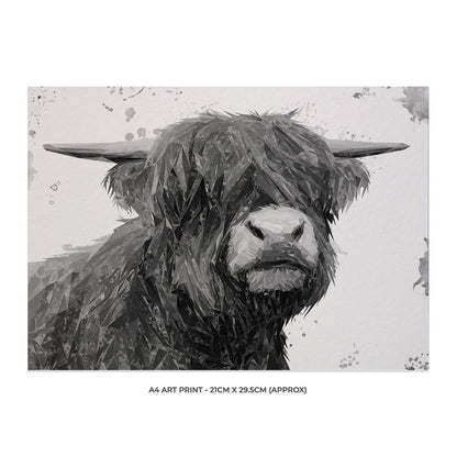 "Henry" The Highland Bull (B&W) Unframed Art Print - Andy Thomas Artworks