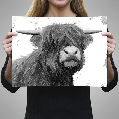 "Henry" The Highland Bull (B&W) Unframed Art Print - Andy Thomas Artworks