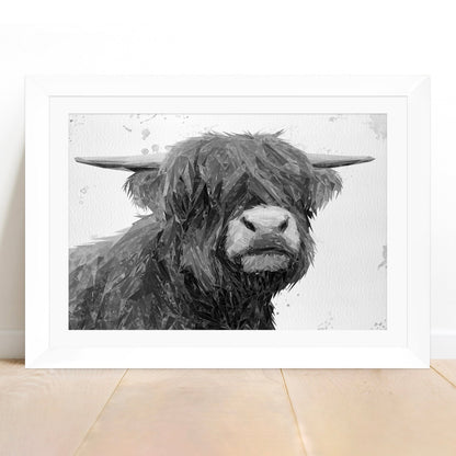 "Henry" The Highland Bull (B&W) Framed & Mounted Art Print