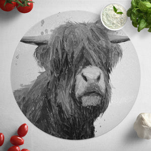 "Henry" The Highland Bull (B&W) Glass Worktop Saver