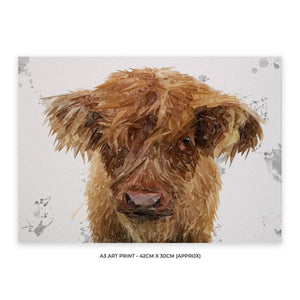 "Peeps" The Highland Calf A3 Unframed Art Print - Andy Thomas Artworks