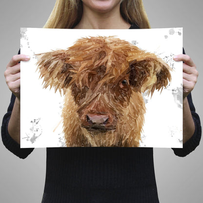 "Peeps" The Highland Calf Unframed Art Print - Andy Thomas Artworks